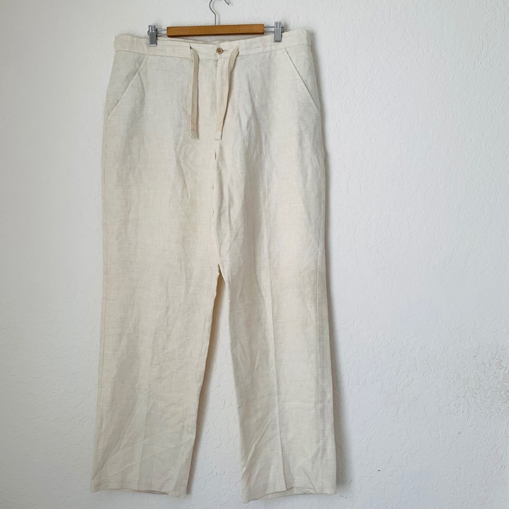 Tasso Elba 100% Linen Pants Men 36x32 Cream Straight Coastal Resort Quiet Luxury